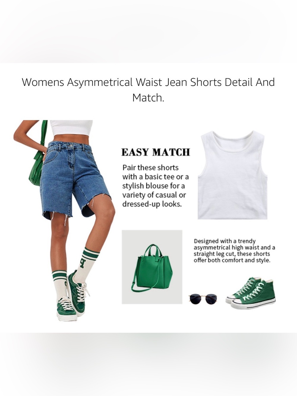 A125 Womens Crossover Denim Shorts Summer Asymmetrical High Waisted Straight - Picture 7 of 11